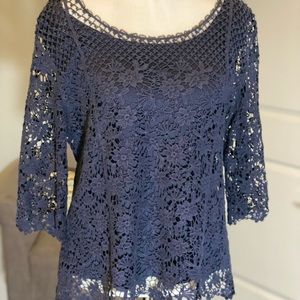 Christopher & Banks. Navy Blue Crochet Top  Large